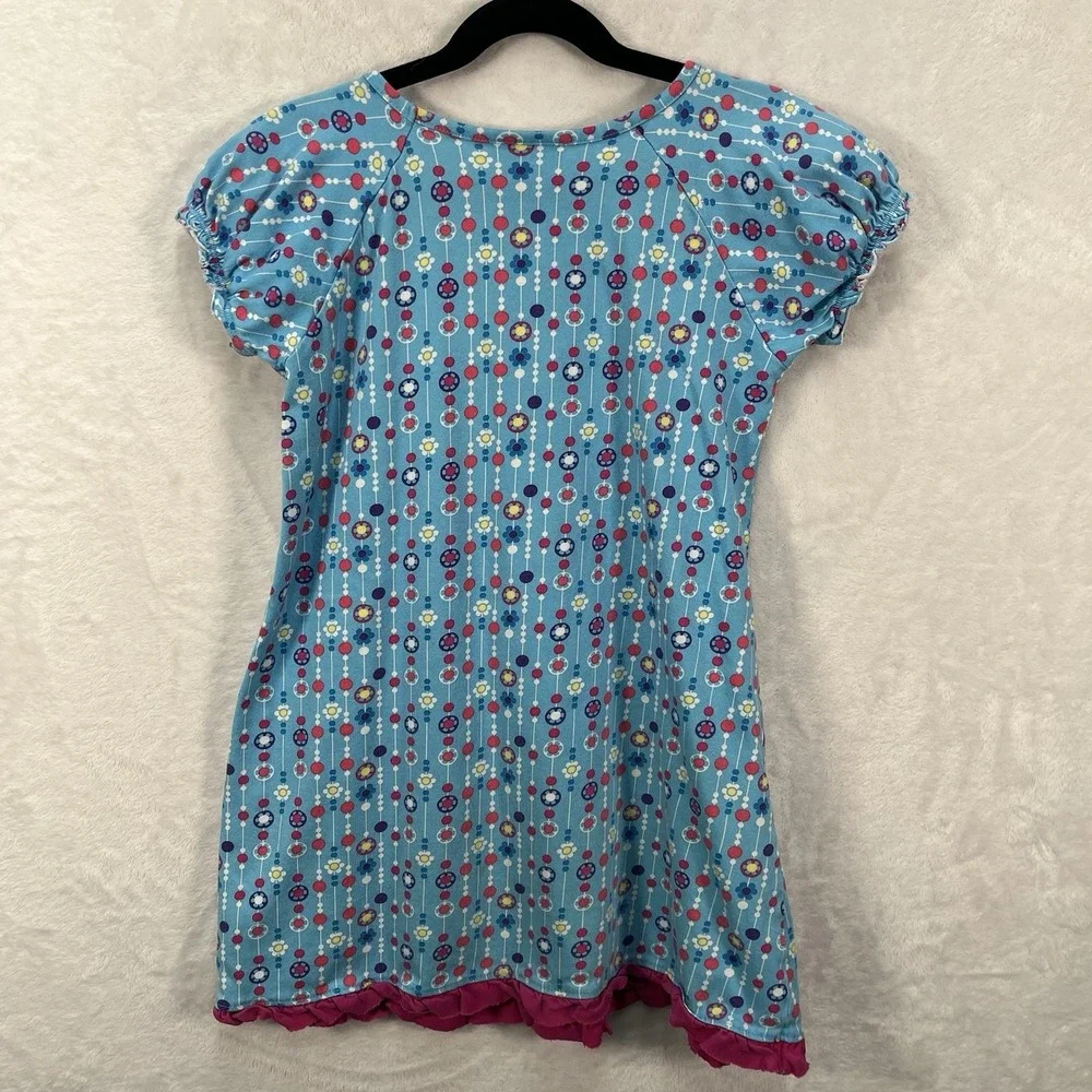 Hanna Andersson Geometric Ruffle Dress Girls 6x-7 Coastal Summer Cotton